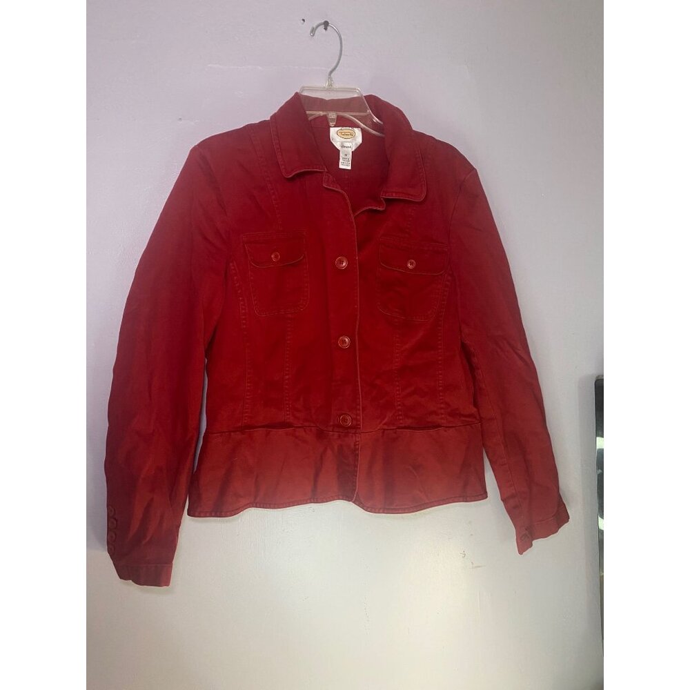 Talbots Womens Red Button-Up Jacket With Pockets Sz‎ 16 Stretchy